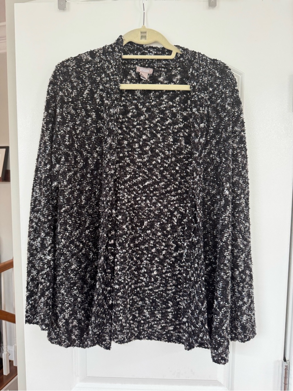 Chico’s Cozy Black & White Bouclé Open-Front Women's Sweater Size L